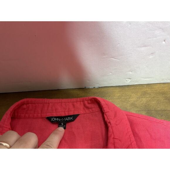 John Mark Blouse Women's Pink Linen - Wire Collar - Bell Sleeve - Size Small - Picture 7 of 11